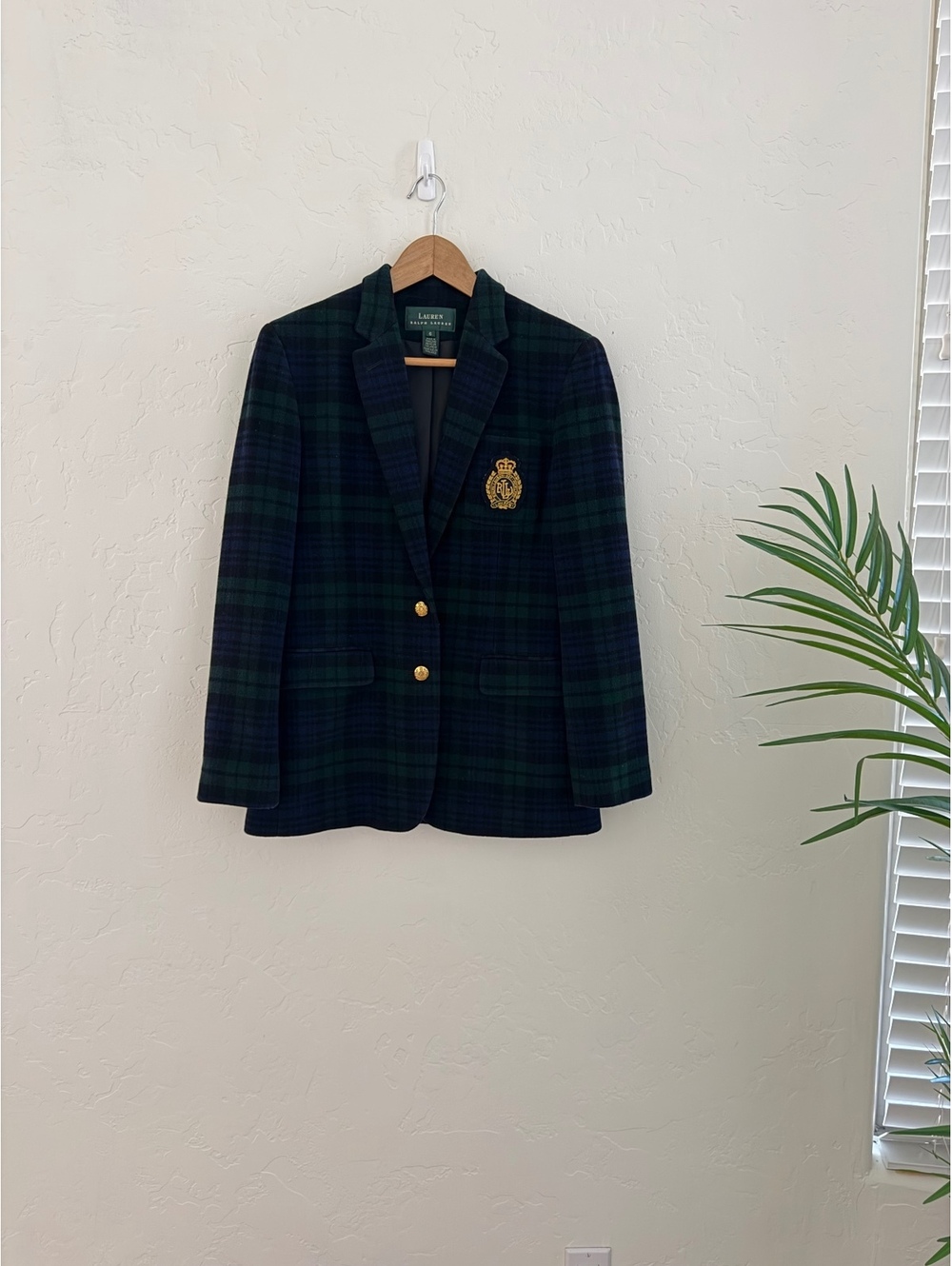 Lauren Ralph Lauren Women's Plaid Wool-Blend Twill Blazer Size 6 Green Jacket - Picture 2 of 8